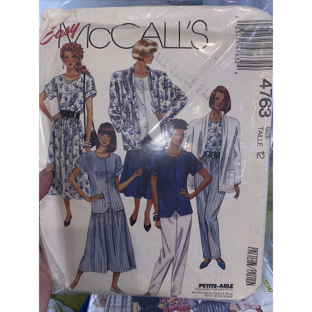 McCall's 4763 Vintage 90s Sewing Pattern Jacket Top Skirt Pants Size 12 Uncut